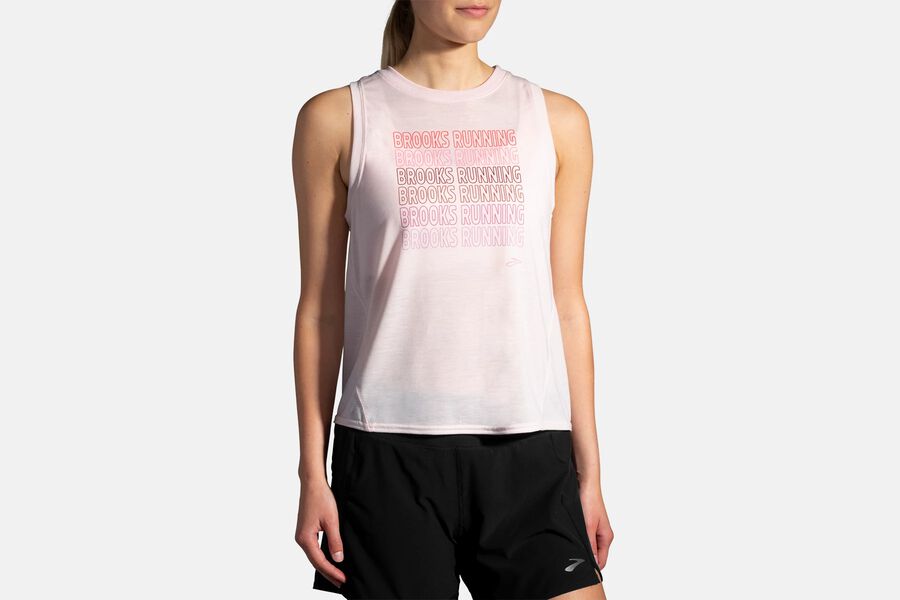 Womens Brooks Distance Graphic Tank Tops Rosewater/Brooks Running | 876095-ZVQ